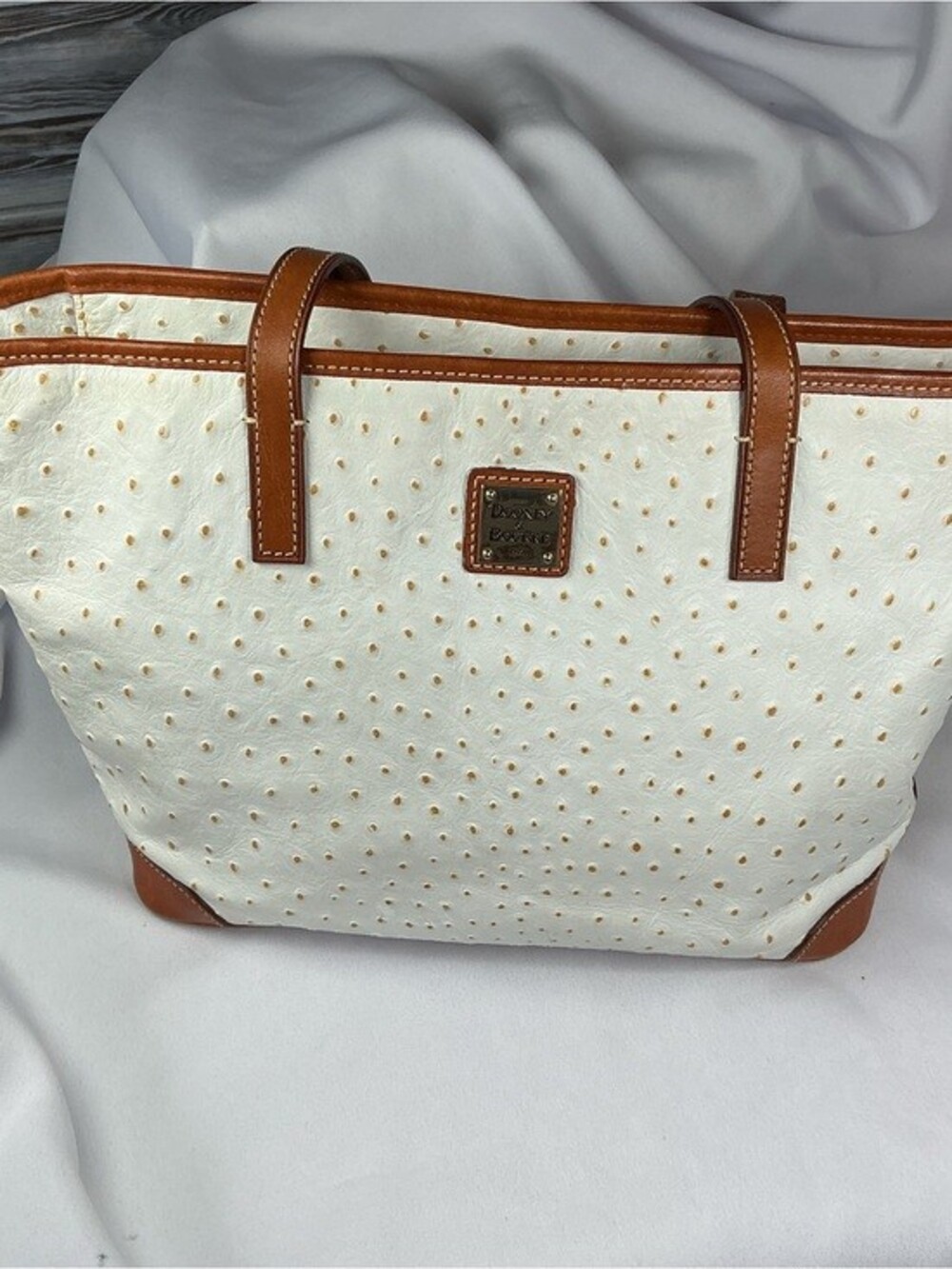 ★ Dooney & Bourke Ostrich Lexington Tote Bone Brown Leather Shoulder Bag - Picture 2 of 12